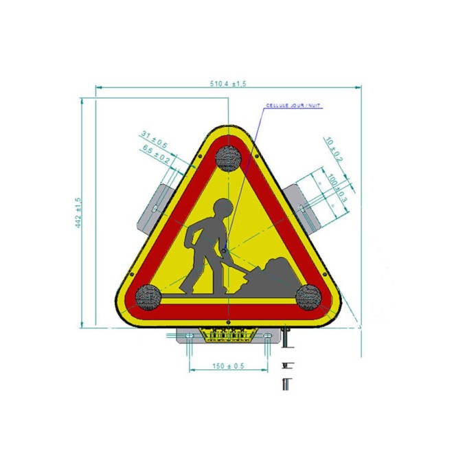 Triunghi luminos LED cu avertizare lucrari trafic o singura fata ridicare manuala 